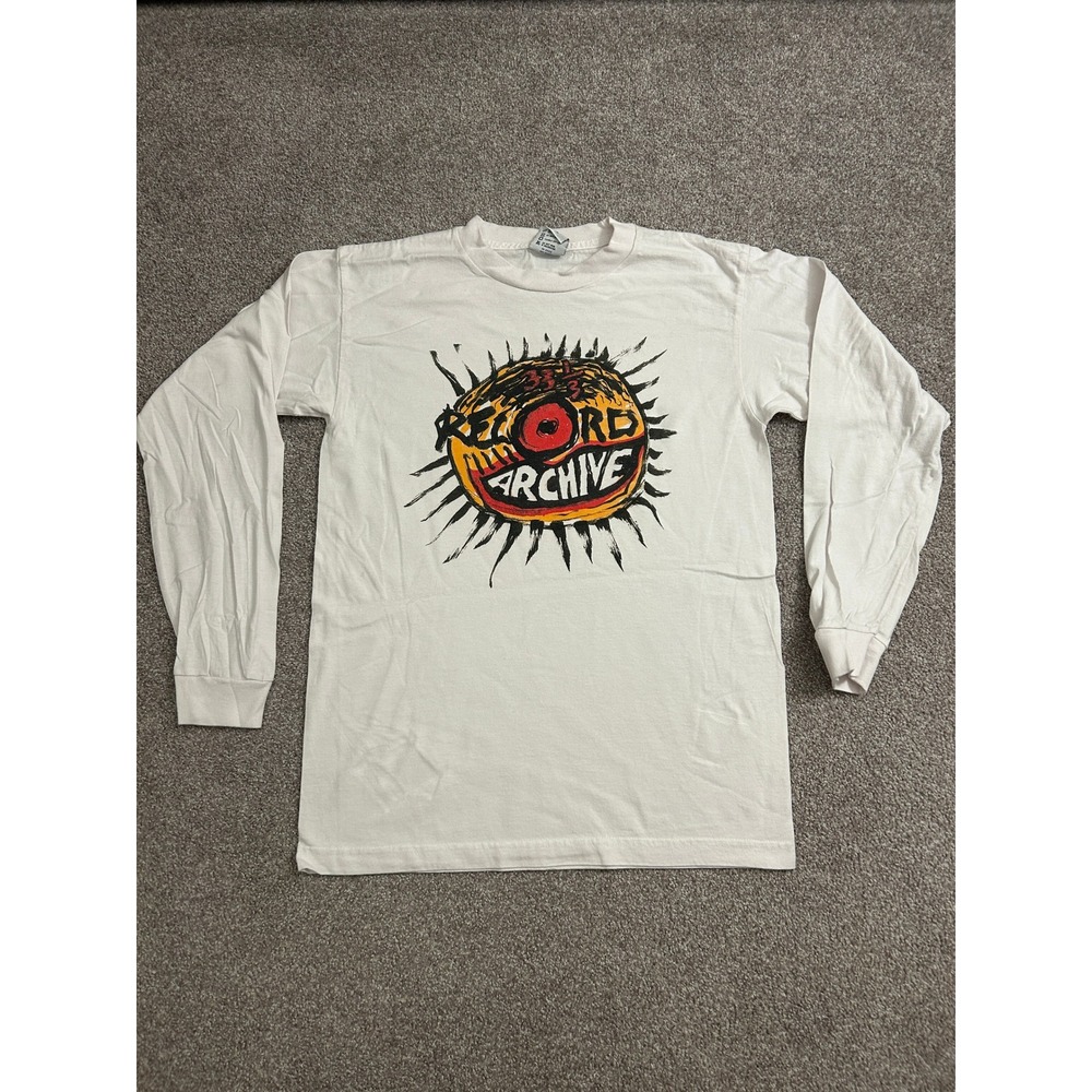 Bayside Record Archive Long Sleeve Shirt Mens Medium White Excellent Graphic Tee